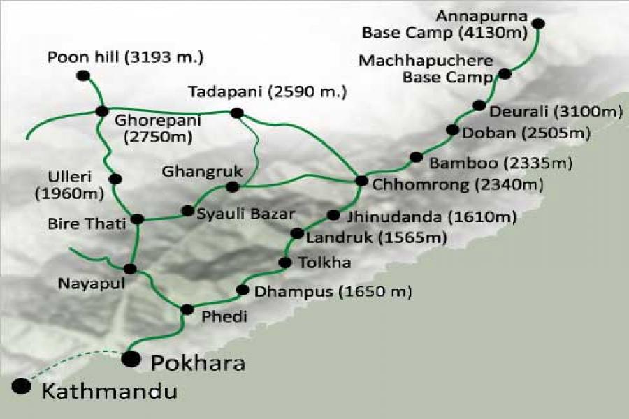 mapa campo base del annapurna